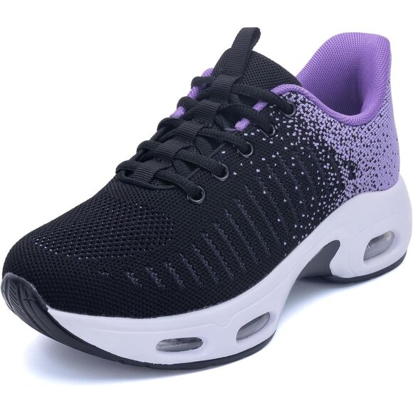 Women Black Purple Running Shoes Tennis Sneakers with Arch Support for Workout - Picture 1 of 6